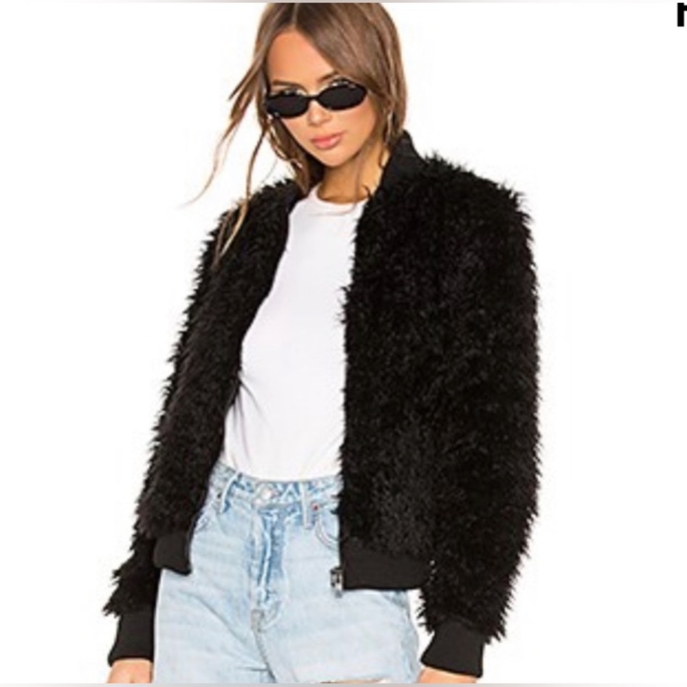 Chaser Faux Fur Jacket Size S Black Bomber